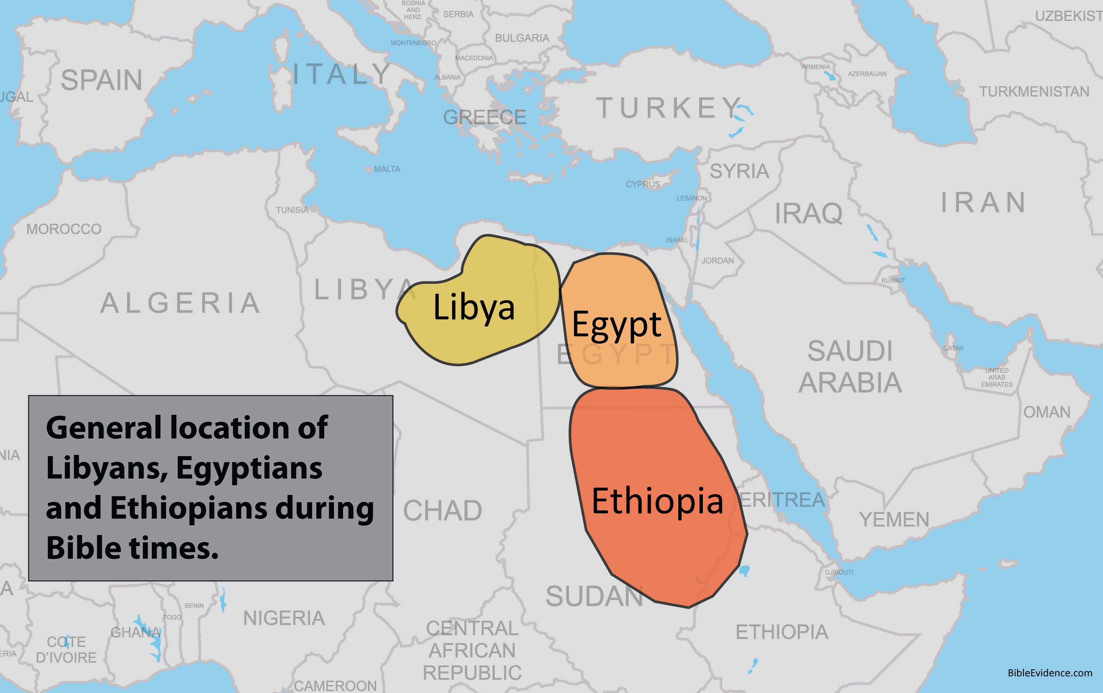 General location of Ethiopians, Egyptians and Libyans in Bible Times